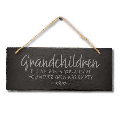 Grandchildren Fill Place In Your Heart Hanging Slate Plaque Grandparents Grandmother Gift Sign