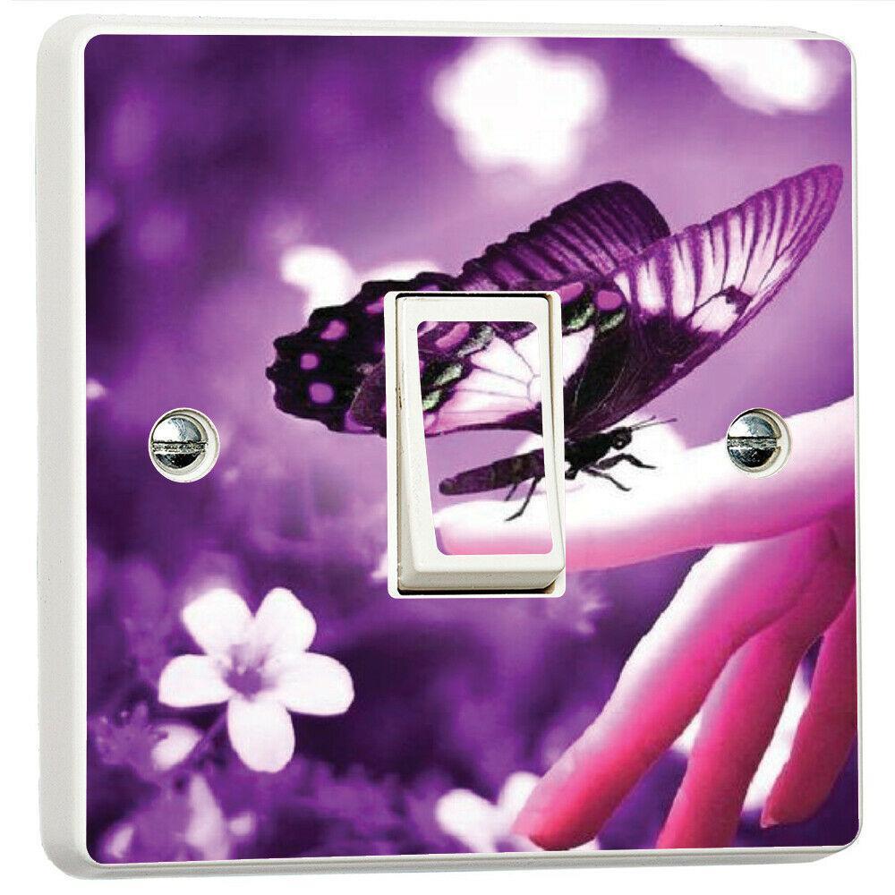 Purple Butterfly Flowers Vibrant Light Switch Cover Skin Sticker Decal