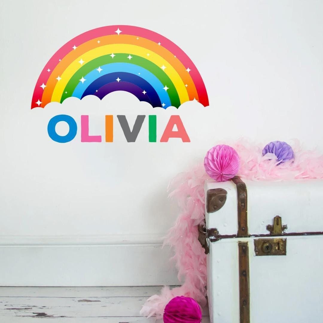 Personalised Rainbow Wall Sticker Name Decal Vinyl Girls Kids Nursery Bedroom