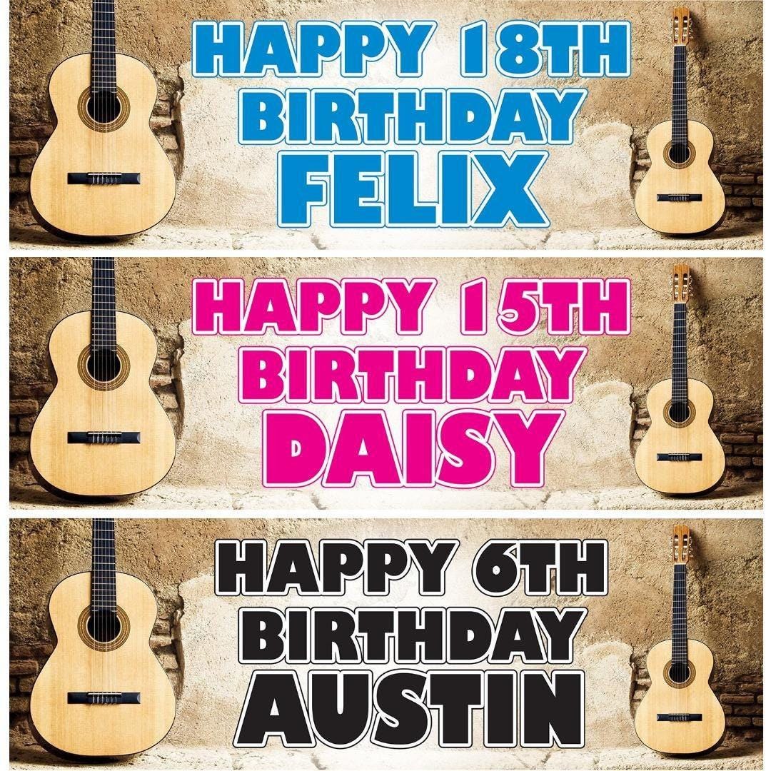 2 Personalised Acoustic Guitar Birthday Celebration Banners Decoration Posters