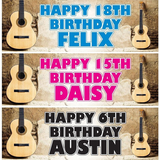 2 Personalised Acoustic Guitar Birthday Celebration Banners Decoration Posters