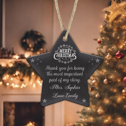 Personalised Star Hanging Christmas Bauble Teacher Ornament Custom Name Xmas Keepsake Gift