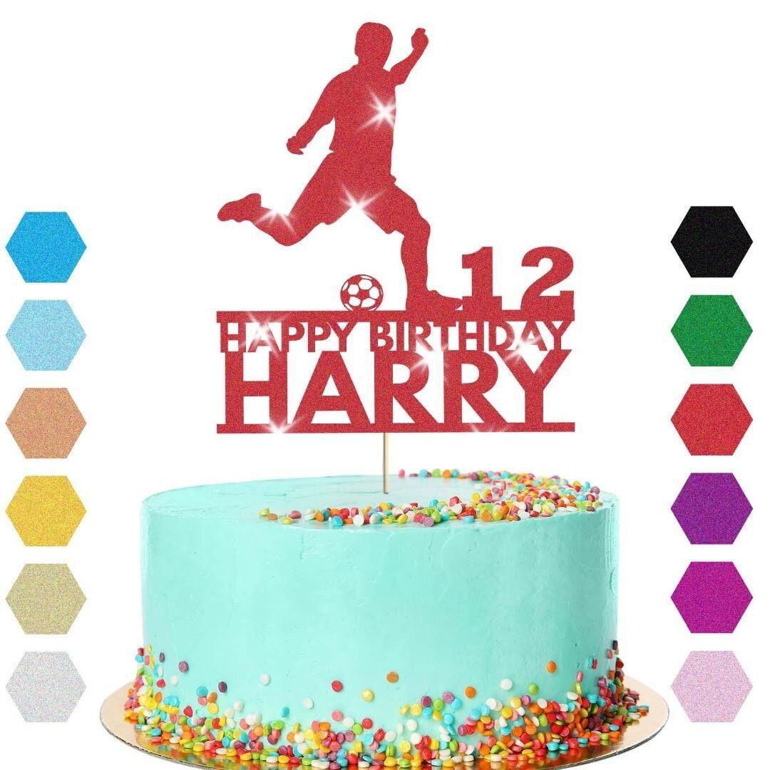 Football Cake Topper Personalised Footballer Birthday Decoration Any Name & Age