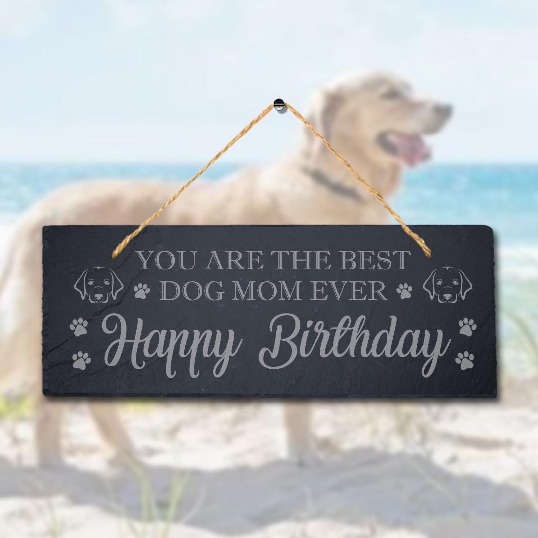 Engraved Slate Dog Mom Birthday Plaque with Jute Rope