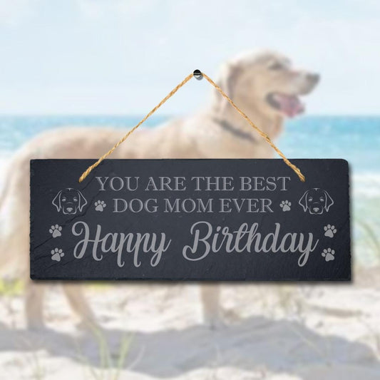 Engraved Slate Dog Mom Birthday Plaque with Jute Rope