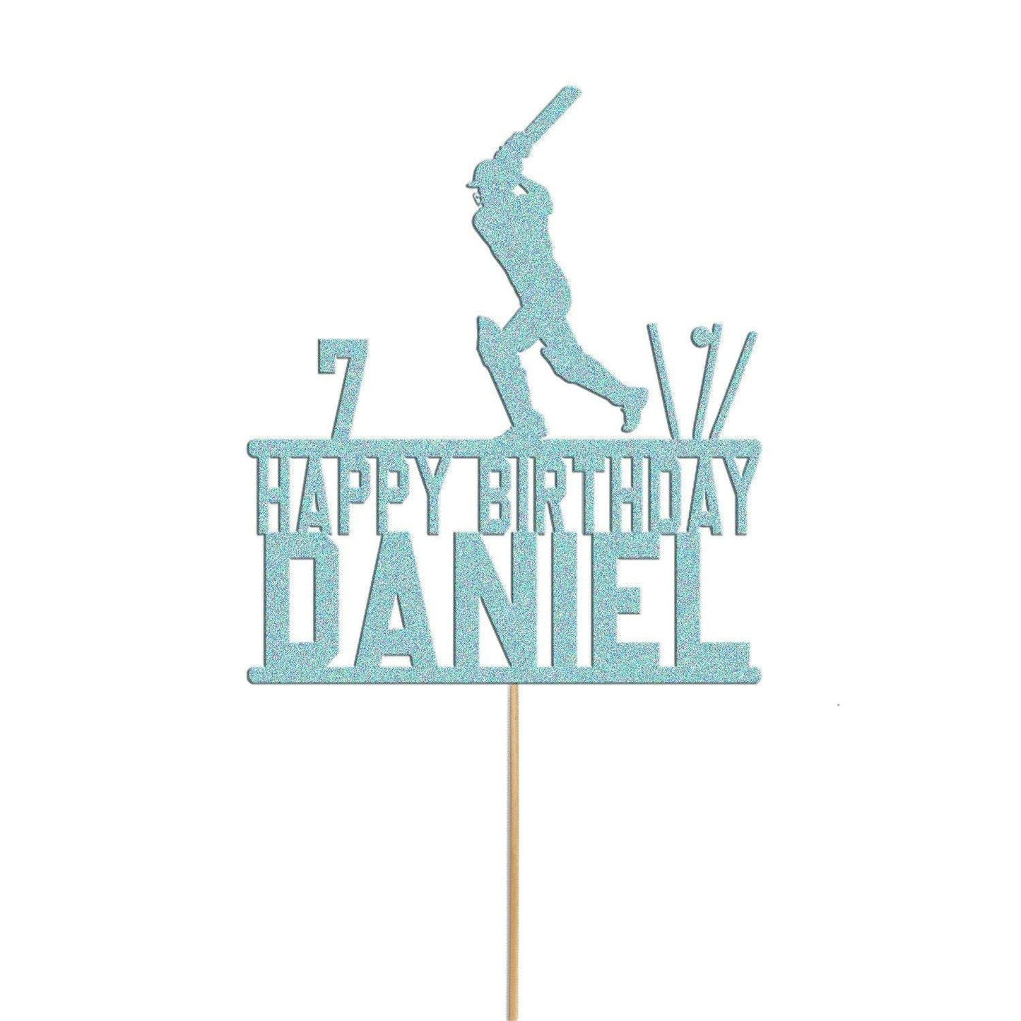 Personalised Glitter Cricket Cake Topper: Birthday Party Decor