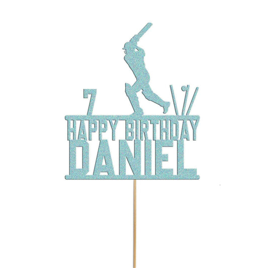 Personalised Glitter Cricket Cake Topper: Birthday Party Decor