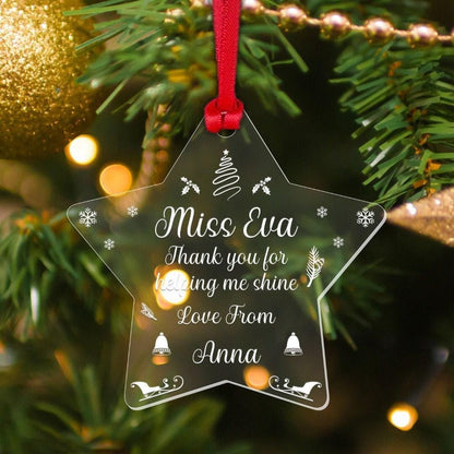Personalised Star Teacher Christmas Bauble Teaching Assistant Ornament Tree Hanging Decor