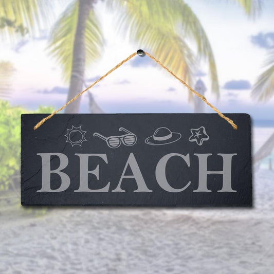 Beach Fun Laser Engraved Hanging Slate Ocean Beach Sea Decor Plaque Sign