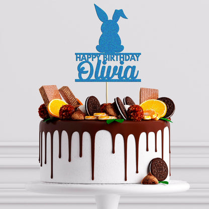 Personalised Glitter Rabbit Birthday Cake Topper: Kids Party Decoration