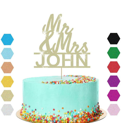 Personalised Mr & Mrs Glitter Cake Topper: Wedding Anniversary Decoration