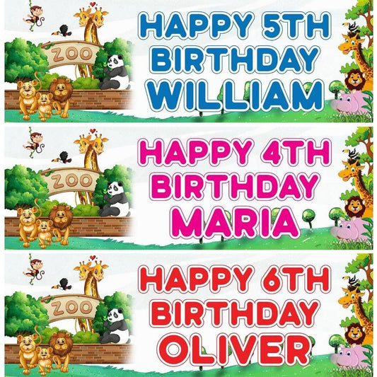 Personalised Zoo Animal Birthday Banner: Kids Party Decoration