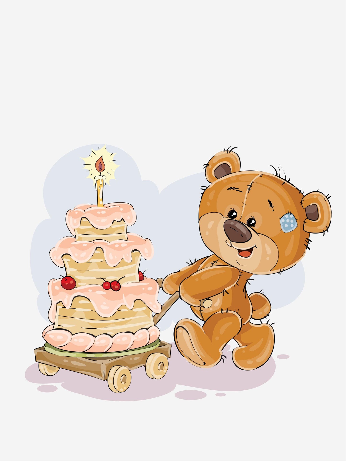 Teddy Bear Birthday Cake Art Print, Nursery Decor Poster