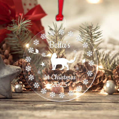 Personalised First Christmas Cat Bauble 1st Xmas Acrylic Tree Decoration Pet Gift