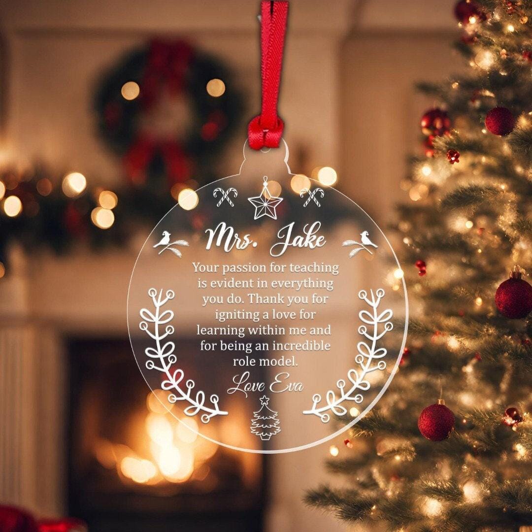 Personalised Christmas Bauble Thanksgiving Teacher Appreciation Xmas Tree Decoration Round Hanging Keepsake Gift