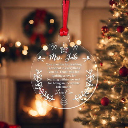 Personalised Christmas Bauble Thanksgiving Teacher Appreciation Xmas Tree Decoration Round Hanging Keepsake Gift
