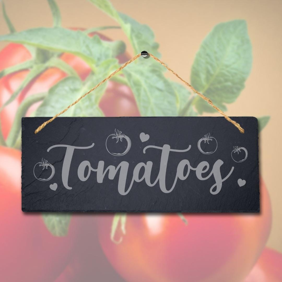 Tomatoes Engraved Hanging Slate Vegetable Patch Garden Allotment Plaque Sign