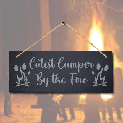 Cutest Camper Fire Laser Engraved Hanging Slate Adventurer Friends Plaque Sign