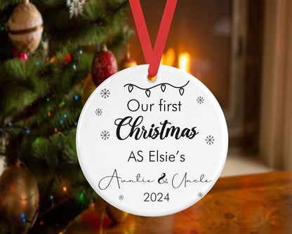 Personalised First Christmas As Auntie Uncle Bauble 1st Xmas Tree Ceramic Ornament Gift