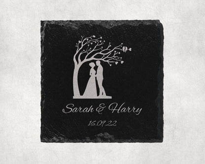 Personalised Wedding Slate Coaster: Laser Engraved Couple Gift