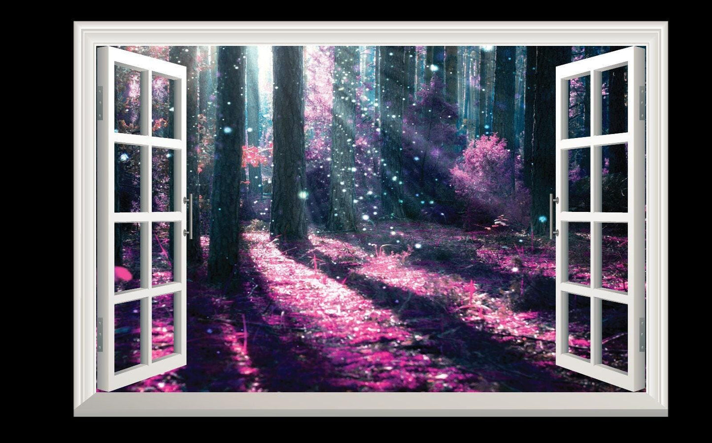 Enchanted Forest Window View Wall Decal: Purple Tree Vinyl Mural