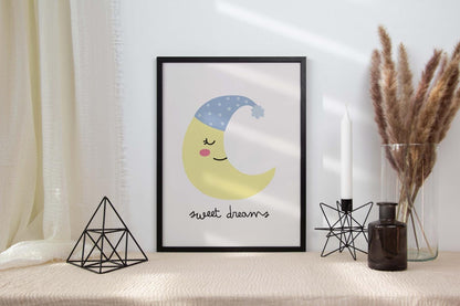 Crescent Moon Nursery Art Print: Sweet Dreams Decor