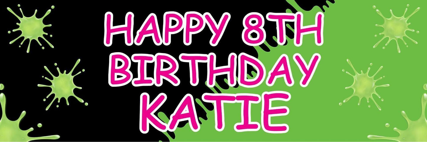 2 Personalised Slime Birthday Kids Party Celebration Banners Decoration Posters