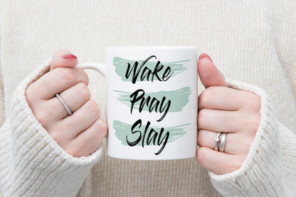 Wake Pray Slay Mug & Coaster Set Inspirational Birthday Christmas Coffee Gift