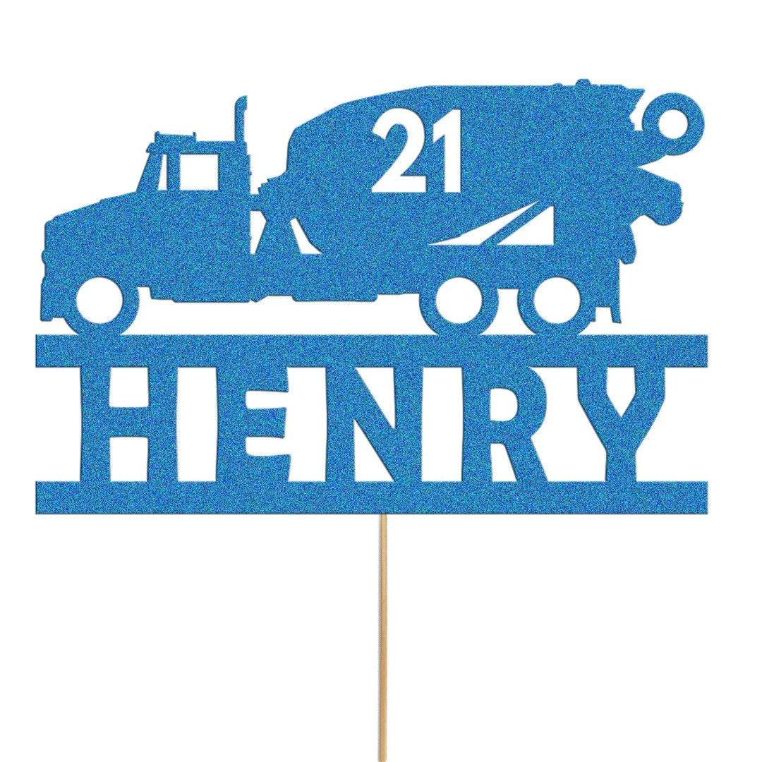 Personalised Glitter Cement Truck Cake Topper: Construction Birthday Decor