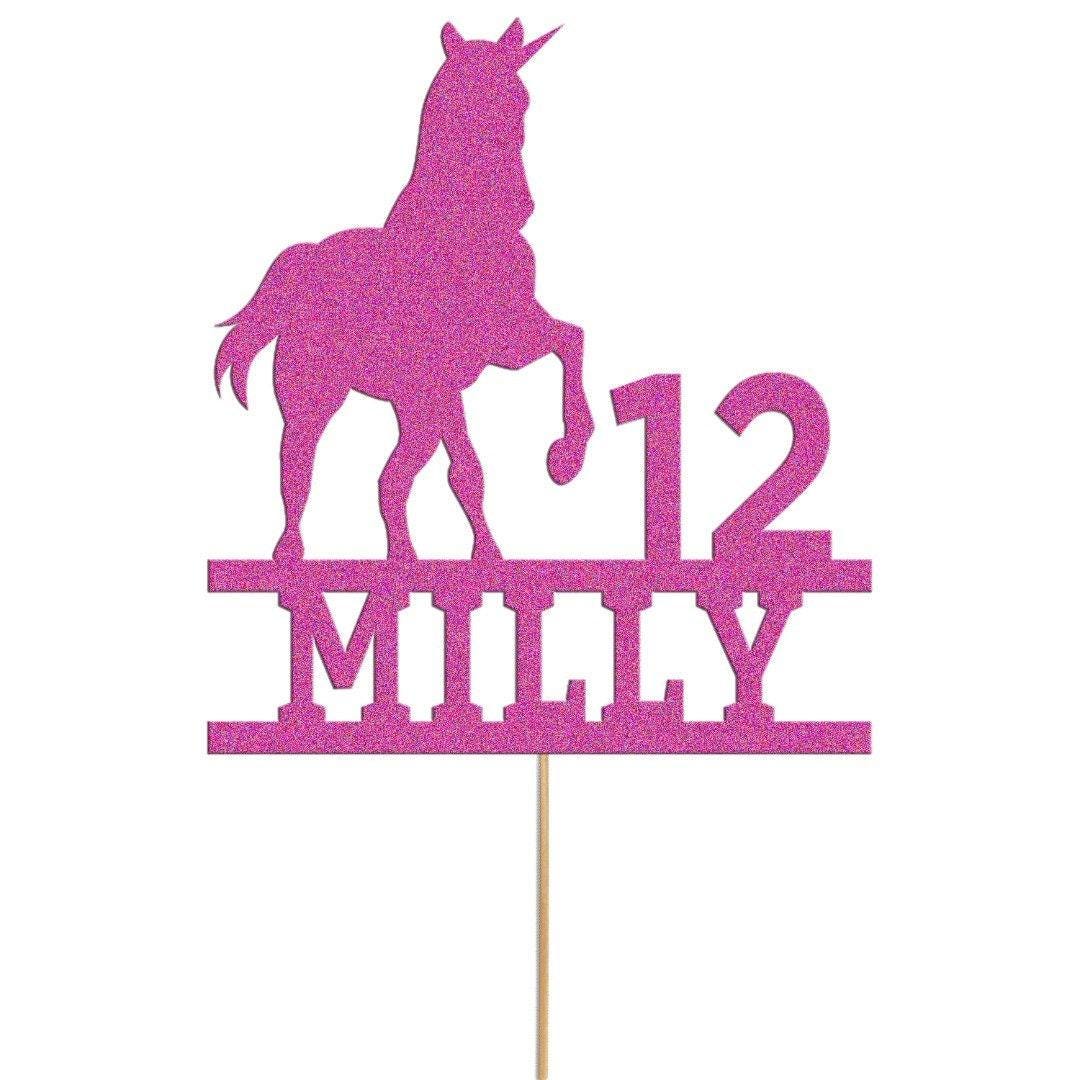 Custom Glitter Unicorn Birthday Cake Topper: Personalised Name & Age