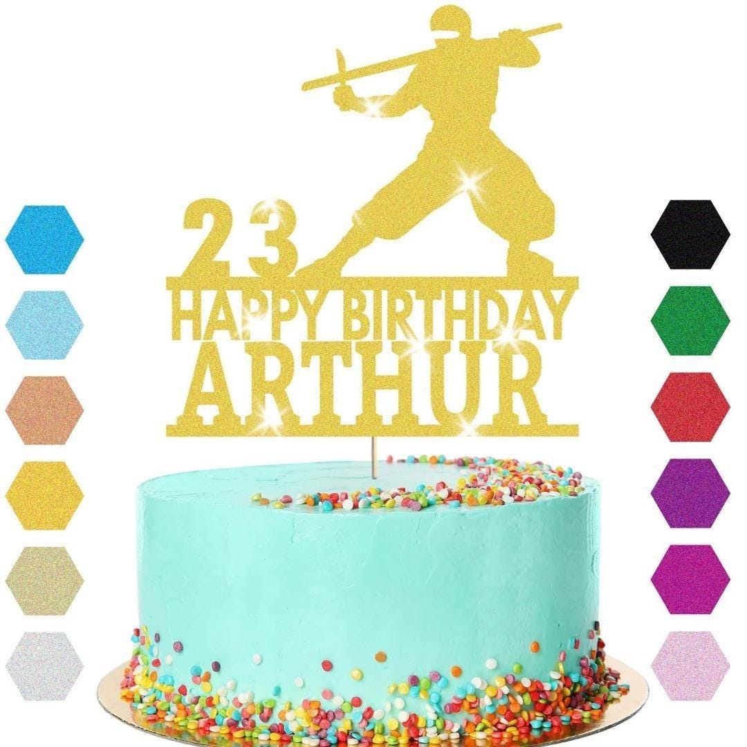 Warrior Fighter Cake Topper Personalised Boys Birthday Decoration Any Name & Age