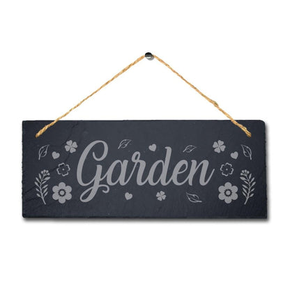 Garden Flowers Pattern Laser Engraved Hanging Slate Home Decor Plaque Sign