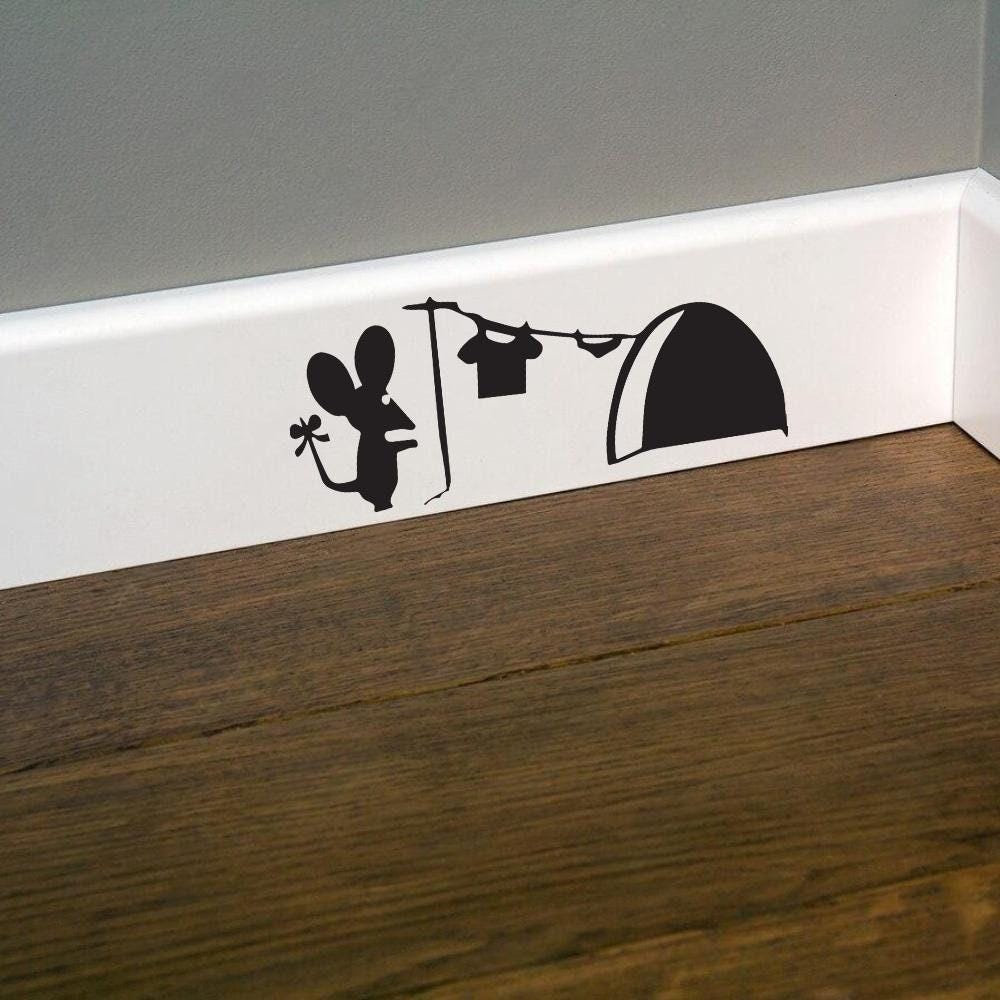 Mouse Washing Line Home Mice Skirting Board Wall Art Sticker Decal