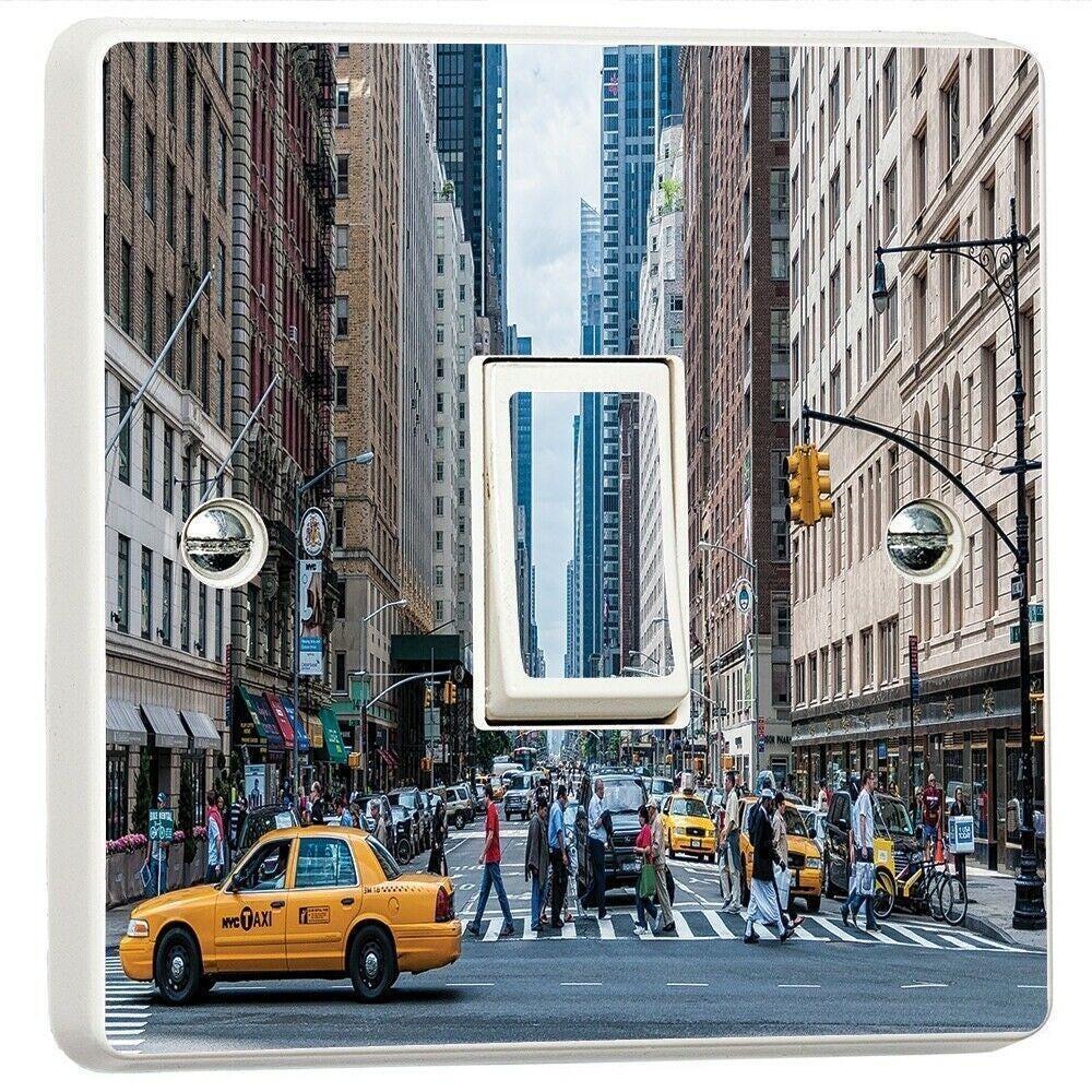 New York Taxi Cab Scene Light Switch Sticker Cover Vinyl Skin Wall Decal Decor