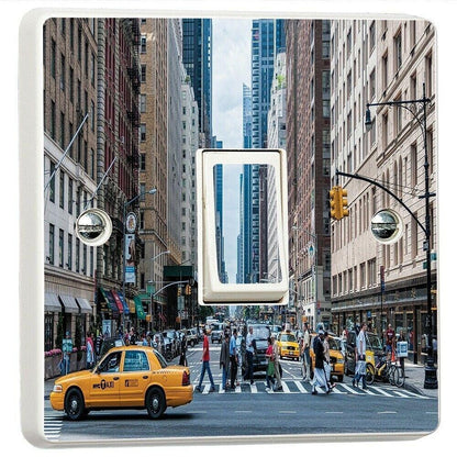 New York Taxi Cab Scene Light Switch Sticker Cover Vinyl Skin Wall Decal Decor