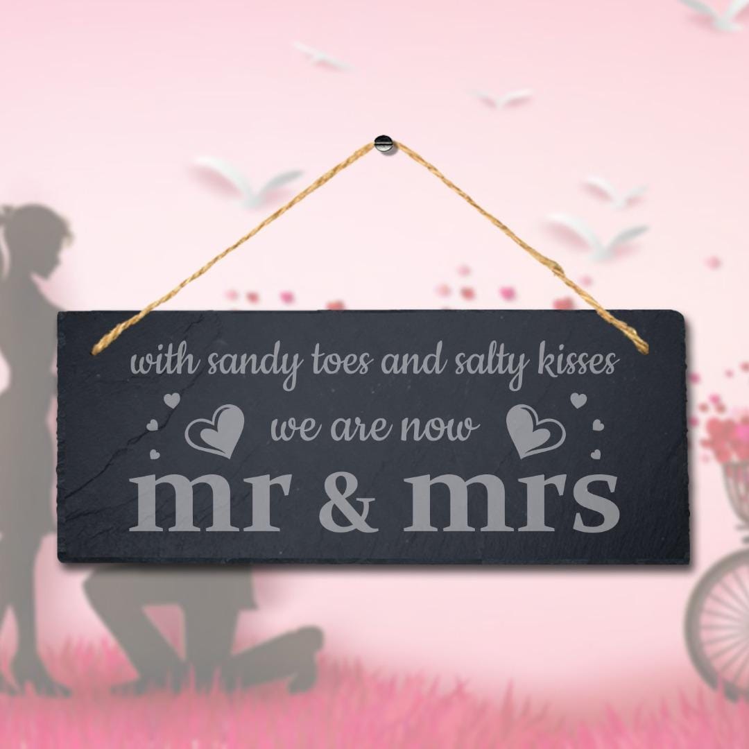 Sandy Toes Salty Kisses Laser Engraved Hanging Slate Ocean Beach Plaque Sign