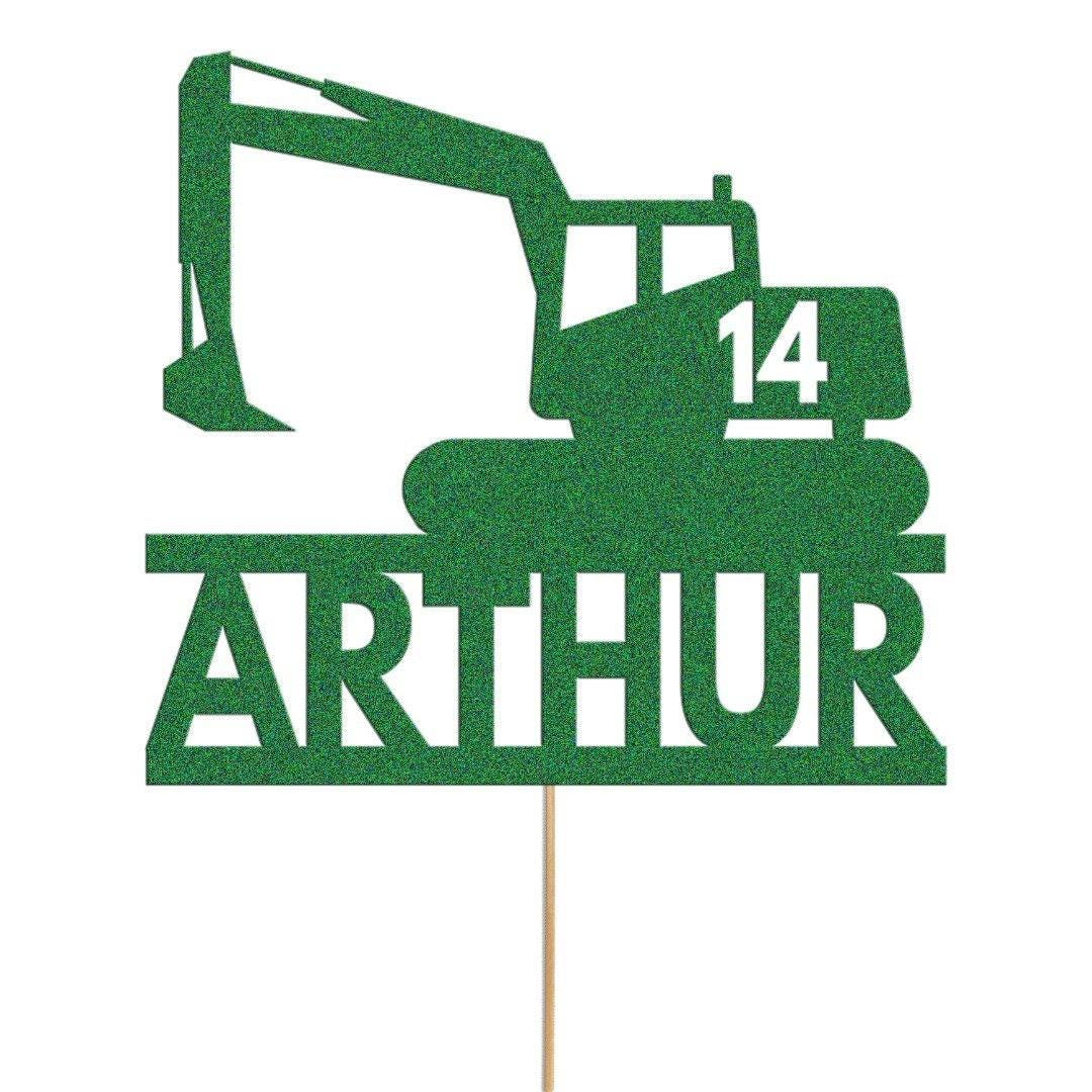 Personalised Glitter Digger Cake Topper: Construction Birthday Decor