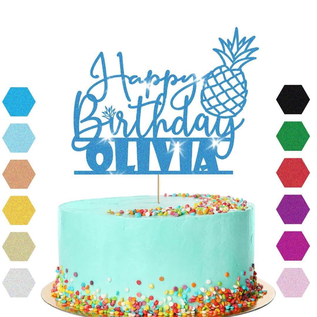 Personalised Pineapple Glitter Happy Birthday Cake Topper Party Cake Decoration