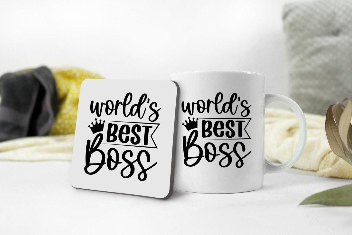 Worlds Best Boss Mug Funny Ceramic Novelty Mug & Coaster Coffee Tea Cup Gift Office Workspace