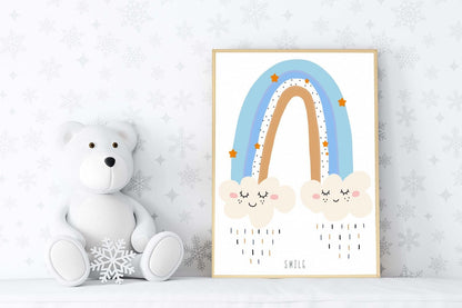 Smile Boy Boho Watercolour Hand Painted Effect Rainbow Nursery Wall Art Poster