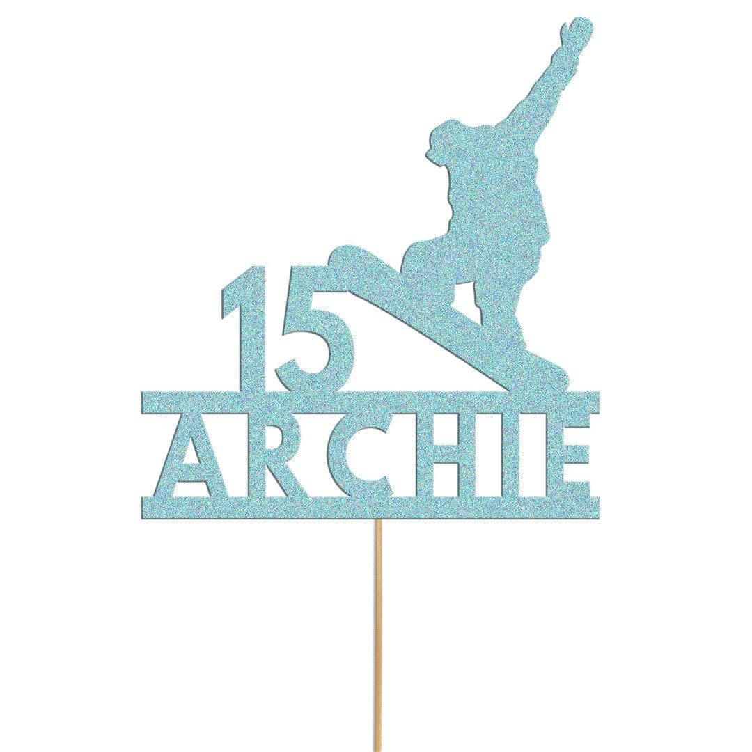 Personalised Glitter Snowboarding Cake Topper: Any Name & Age