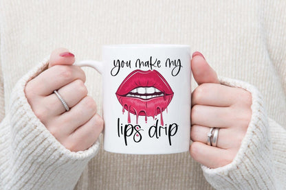 Lips Drip Coffee Mug and Coaster Set - Novelty Gift