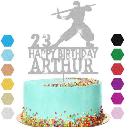 Warrior Fighter Cake Topper Personalised Boys Birthday Decoration Any Name & Age