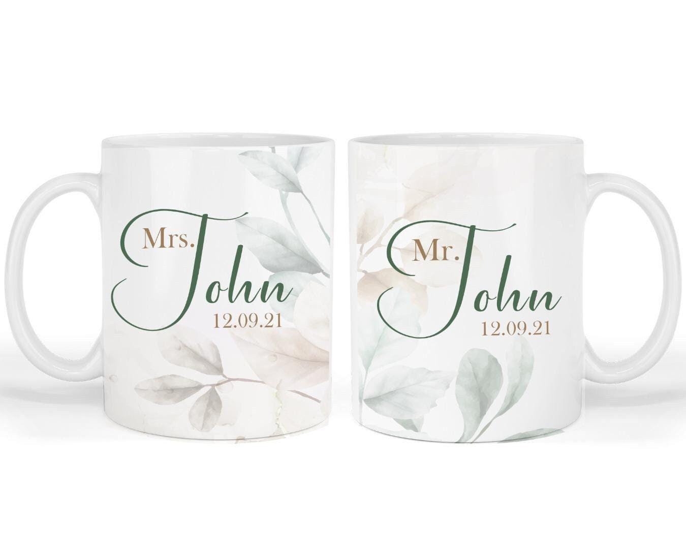 Personalised Couple Mr. And Mrs. Mug Set  Gift For Wedding Custom Name Date Coffeemugforcouples