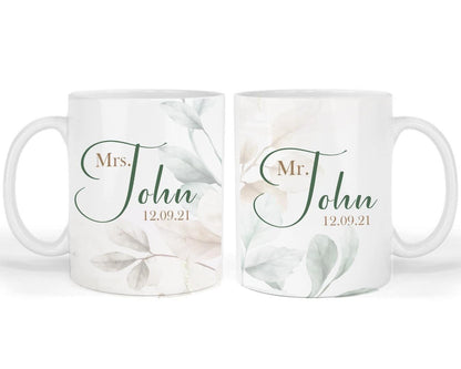 Personalised Couple Mr. And Mrs. Mug Set  Gift For Wedding Custom Name Date Coffeemugforcouples