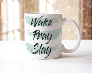 Wake Pray Slay Mug & Coaster Set Inspirational Birthday Christmas Coffee Gift