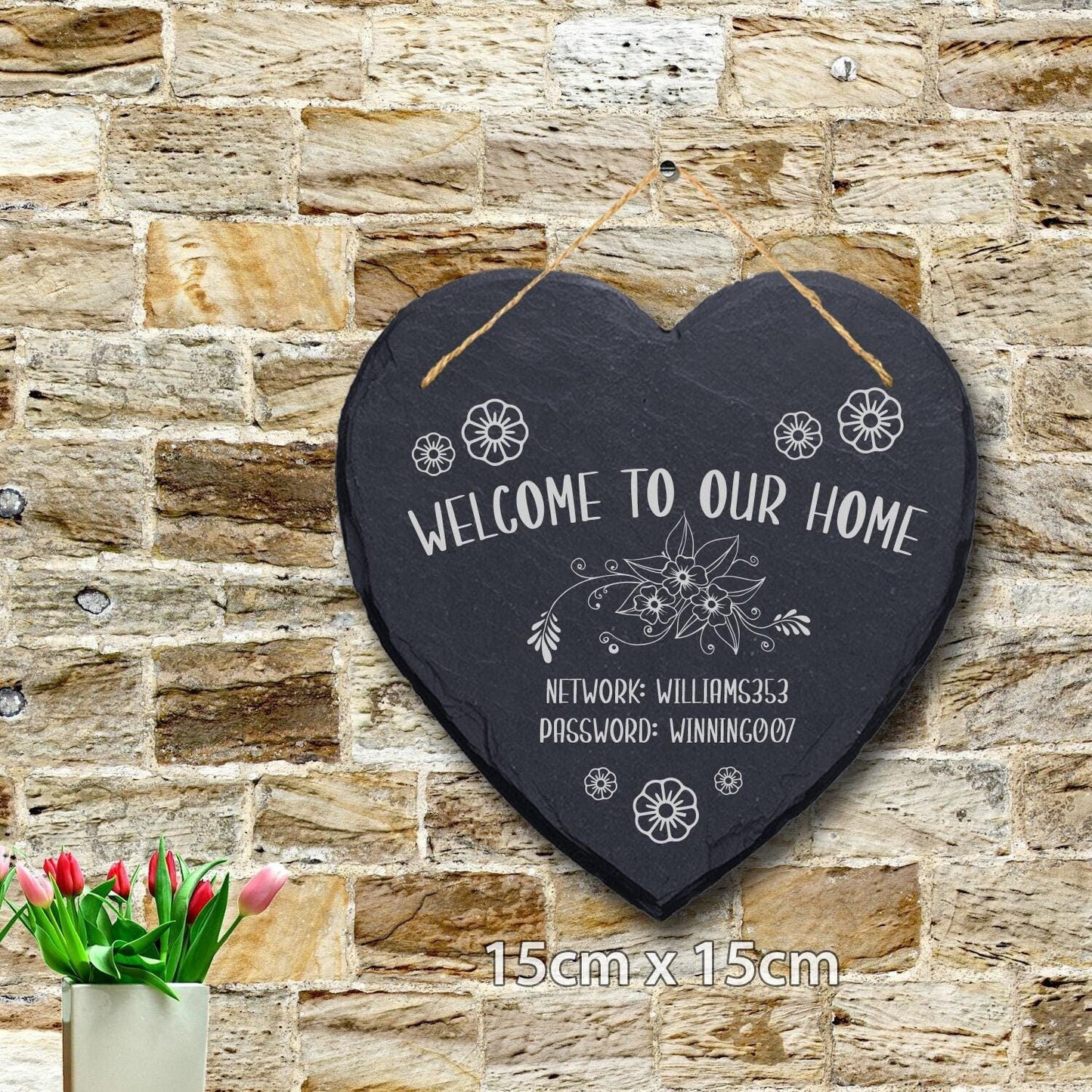 Welcome To Our Home Wifi Password Internet Personalised Hanging Slate Sign