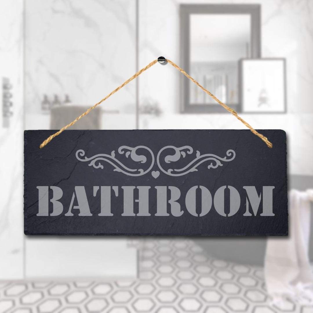 Bathroom Laser Engraved Hanging Slate Restroom Washroom Toilet Door Plaque Sign
