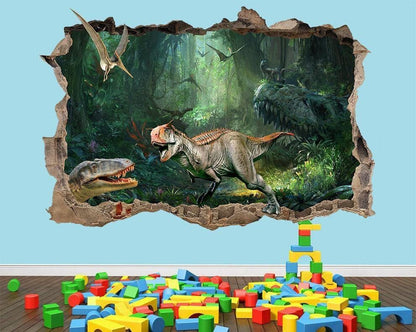 T Rex Dinosaur Wall Sticker Dinosaurs Species 3d Crack View Effect Poster Vinyl Children Bedroom
