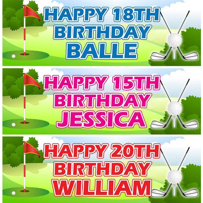 Personalised Golf Birthday Banners: Golfer Party Decorations (Set of 2)